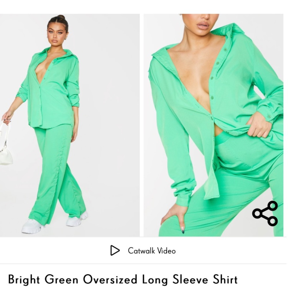 PRETTYLITTLETHING Bright Green Oversized Long Sleeve Shirt - Picture 2 of 4